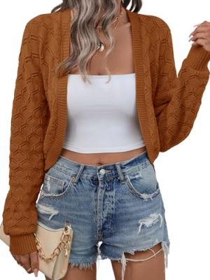 Womens Cropped Cardigan Bolero Shrugs for Dresses Knit Open Front Long Sleeve Sweater
