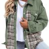Womens Oversized Denim Jacket Casual Long Sleeve Button Down Plaid Shacket Boyfriend Jean Jacket With Pockets