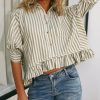 51lVIUPTpHL.jpg Womens Summer Tops Dressy Casual Blouse Top Ruffled Short Sleeve Button Down Striped Shirt