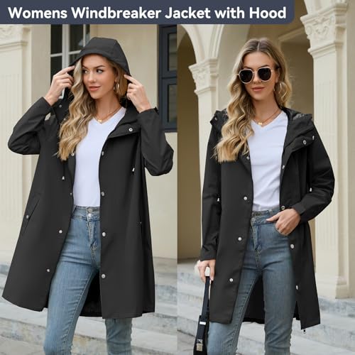 Packable Waterproof Rain Jacket Women with Hood Raincoat Windbreaker Long Hooded Trench Coats S-2XL Available
