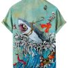 Hawaiian Shirt,Ocean Print Shirt, Short Sleeve Button Down,Regular Fit