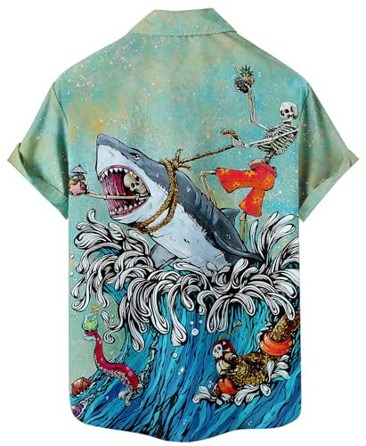 Hawaiian Shirt,Ocean Print Shirt, Short Sleeve Button Down,Regular Fit