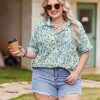 51nSThtOhZL.jpg Womens Plus Size Linen Button Down Shirts Short Sleeve Cotton Casual Collared Shirt V Neck Summer Blouses Tops