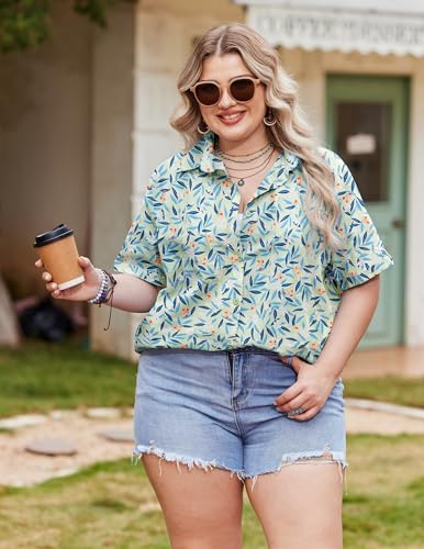 51nSThtOhZL.jpg Womens Plus Size Linen Button Down Shirts Short Sleeve Cotton Casual Collared Shirt V Neck Summer Blouses Tops