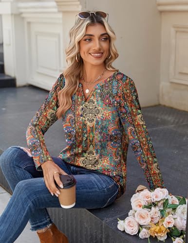 Long Sleeve Shirts for Women Casual V Neck Fall Tops Dressy Summer Work Blouses Clothes