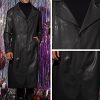 51qWHkfSZPL.jpg PU Faux Leather Long Jacket for Men's Vintage Lapel Gothic Trench Coat Outwear