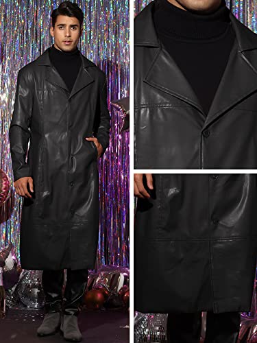 51qWHkfSZPL.jpg PU Faux Leather Long Jacket for Men's Vintage Lapel Gothic Trench Coat Outwear