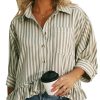 51rcaCIVCyL.jpg Womens Summer Tops Dressy Casual Blouse Top Ruffled Short Sleeve Button Down Striped Shirt