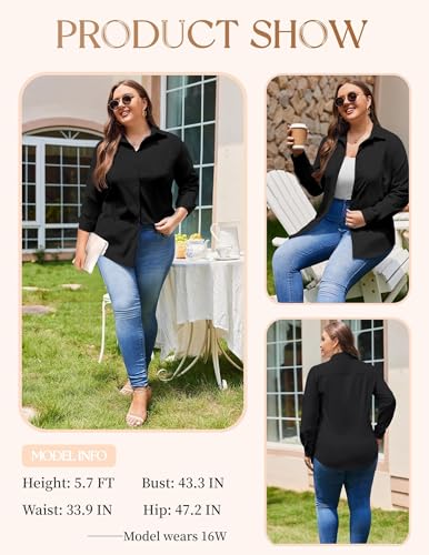 Women's Plus Size Button Down Shirts Long Sleeve Collared Casual Shirt Office Work Blouse Tops
