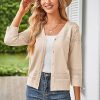 51s-Fej7EsL.jpg Women's 2025 Cropped Cardigan 3/4 Sleeve Lightweight Crochet Shrug Hollowed-Out Knit Sweater Tops