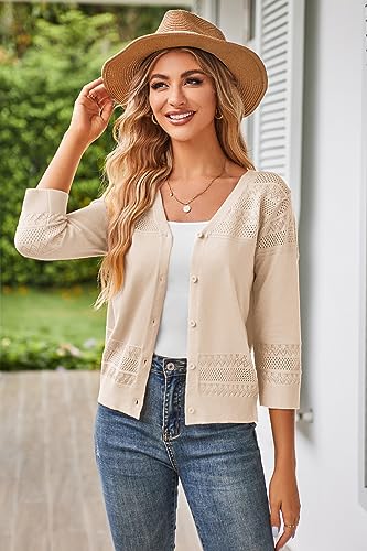 51s-Fej7EsL.jpg Women's 2025 Cropped Cardigan 3/4 Sleeve Lightweight Crochet Shrug Hollowed-Out Knit Sweater Tops