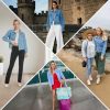 Women's Jean Jacket Frayed Washed Button Up Cropped Denim Jacket With Pockets
