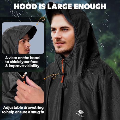 51sp0p6TEVL.jpg Hooded Rain Poncho for Adults Waterproof Lightweight Rain Coat for Men Women Reusable Rain Jacket for Emergency Outdoor