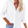 Womens Button Down Shirts Long Sleeve Wrinkle Free Work Office Button Up Dress Shirt with Pocket