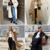 Womens Long Trench Coat Single Breasted Oversized Windproof Classic Lapel Fall Overcoat