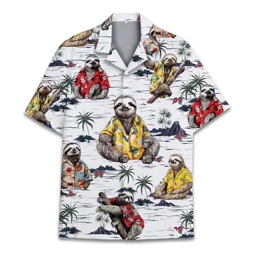 Funny Tropical Opposum Hawaiian Shirt for Men Women, Short Sleeve Button Up Relaxed Fit Casual Hawaiian Shirts for Adults