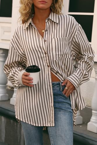 51vCTkfC4oL.jpg Womens Striped Button Down Shirt Casual Long Sleeve Blouse Top
