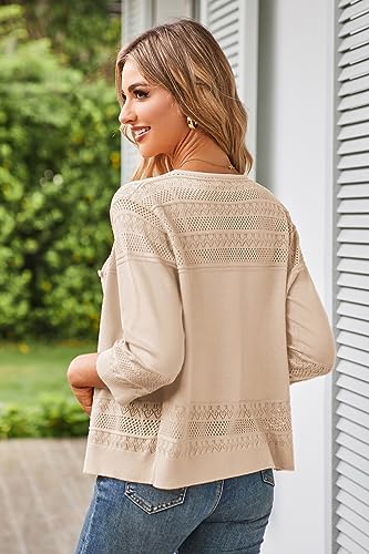 51wJGHFbVSL.jpg Women's 2025 Cropped Cardigan 3/4 Sleeve Lightweight Crochet Shrug Hollowed-Out Knit Sweater Tops