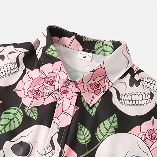 Halloween Shirt Men Fun Pumpkins Skull Short Sleeve Button Down Hawaiian Holiday Shirts