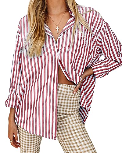 51wyfNDwq4L.jpg Women's Blouses Striped Long Sleeve Shirts Button Down Loose Fit Casual Tops