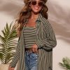 Waffle Knit Button Down Shirts for Women Striped Long Sleeve Dressy Casual Tops Oversized Blouses Fall Outfits
