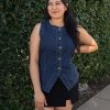 51y0QE8snFL.jpg Denim Vest for Women Sleeveless Strechy Jean Vest Top Button Down Crewneck Casual Summer Western Waistcoat