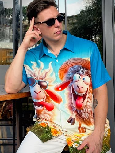 Men's Hawaiian Shirt Button Down Funny Printed Casual Short Sleeve Summer Beach Party BBQ Shirts