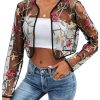 Women's Floral Embroidered Open Front Crop Jackets Long Sleeve Mesh Summer Cardigan Tops