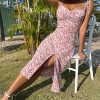 Women's Summer Split Thigh Spaghetti Strap Cami Midi Floral Dress