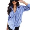 61Zjd1hTv9L.jpg Women's Striped Button Down Shirts Casual Long Sleeve Boyfriend Loose Collared Blouses Tops